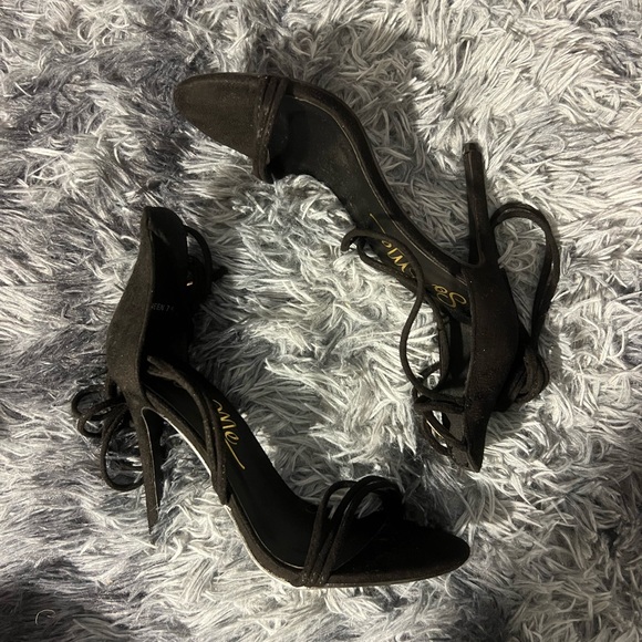 Suede Lace Up Heels - Black - Picture 5 of 6